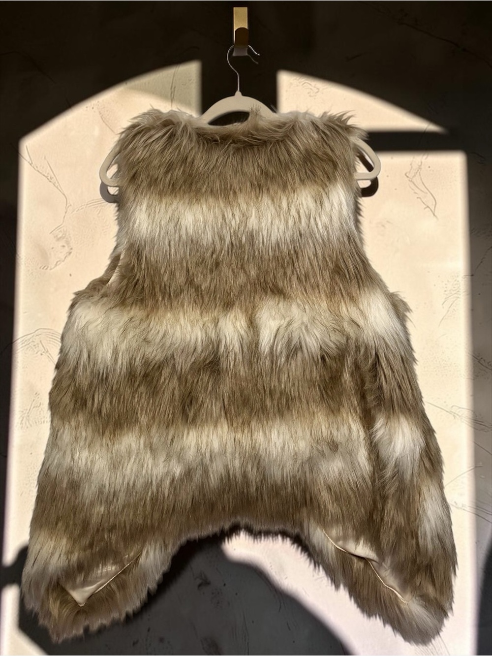 NWT Women’s Skies Are Blue Faux Fur Vest Size Medium Tan Cream - Picture 3 of 12
